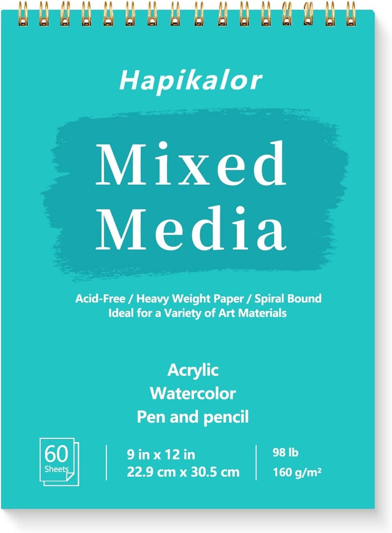 Hapikalor Sketch Book Mixed Media Pad - 9" x 12" Top Spiral Bound Sketch Pad, 60 Sheets 98lb/160gsm Acid-Free Drawing Paper, Art Supplies Sketchbook for Drawing, Sketching - Image 1